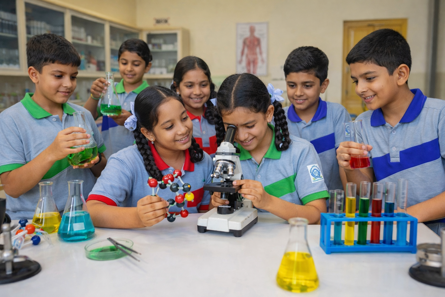 Middle school students in a science lab