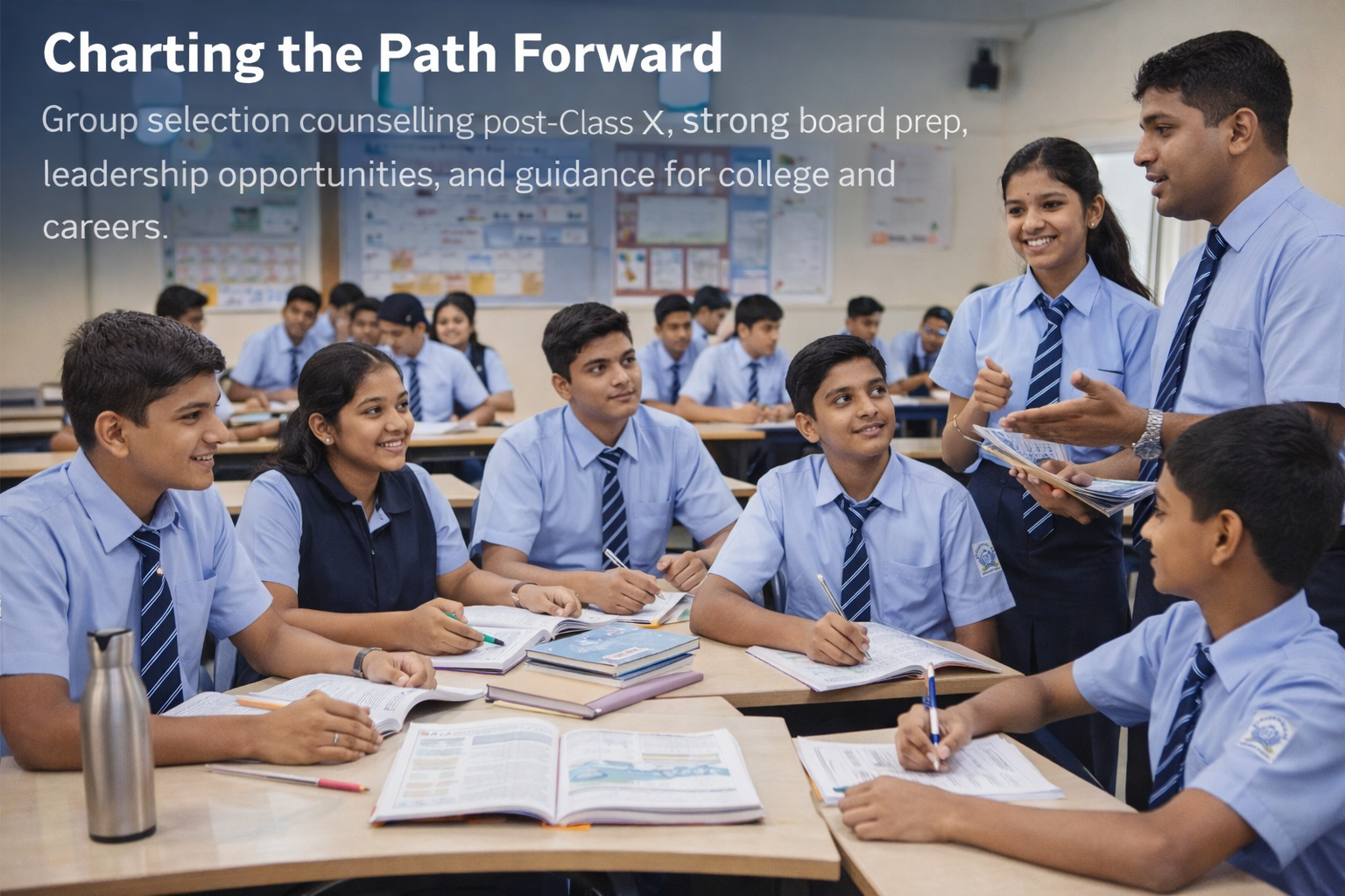 Students studying in a higher secondary classroom